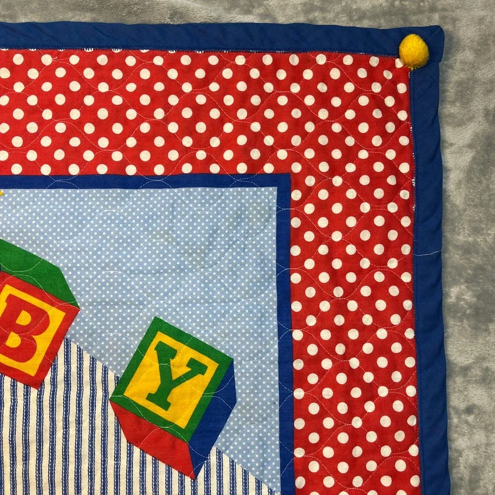 Handmade Baby Quilt Infant Multicolor Circus Teddy Bear‎ Clown Polka Dot Patch